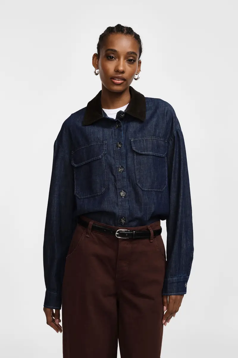 Camicia con tasche e colletto classico Blu denim miniatura 3