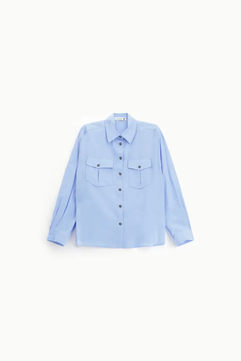 Camicia con tasche e maniche lunghe Azzurro