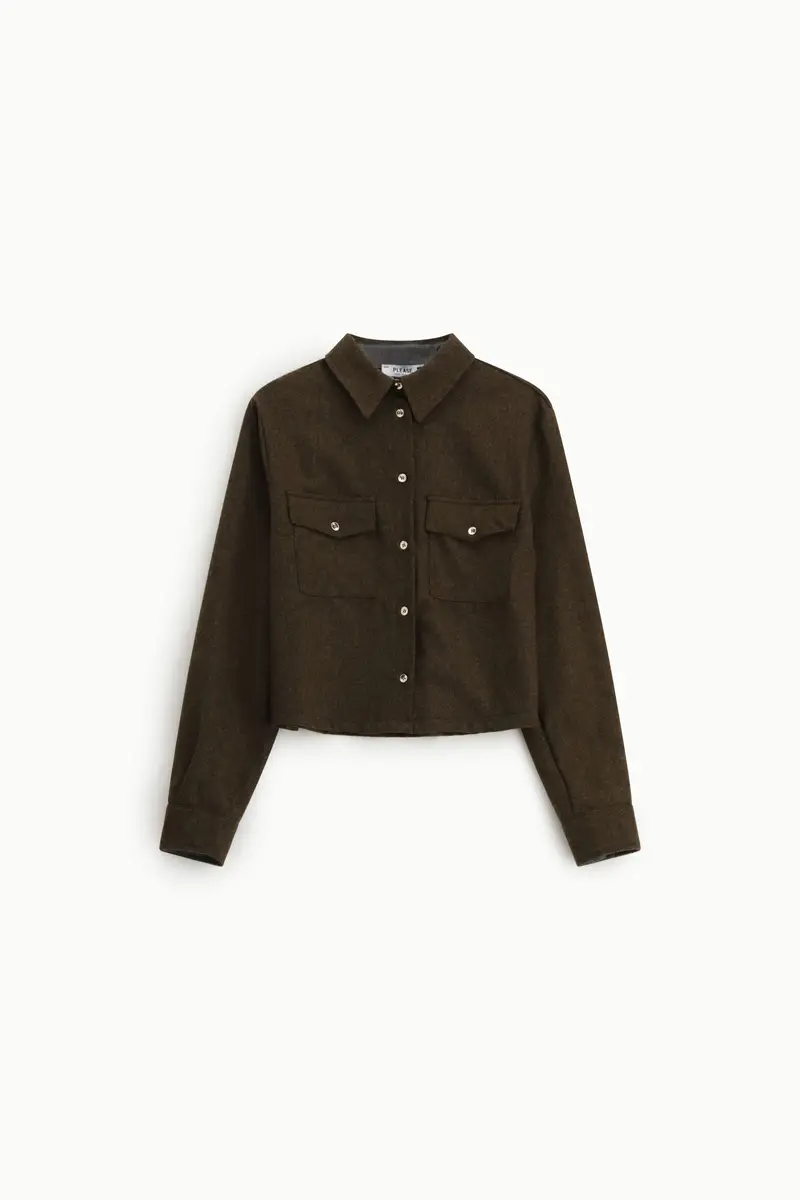 Camicia corta con tasche frontali e bottoni Marrone