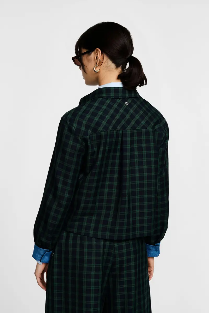 Camicia cropped a quadri con tasche frontali Verde miniatura 3