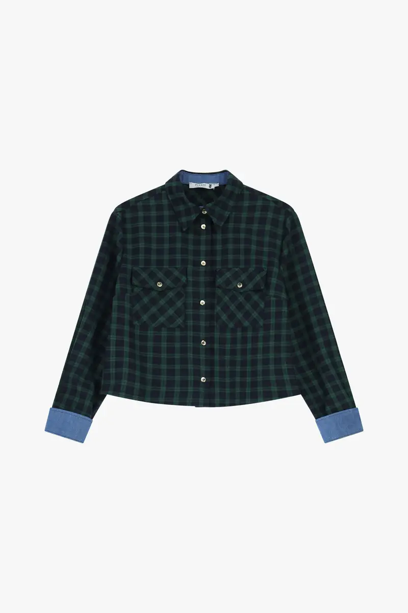 Camicia cropped a quadri con tasche frontali Verde