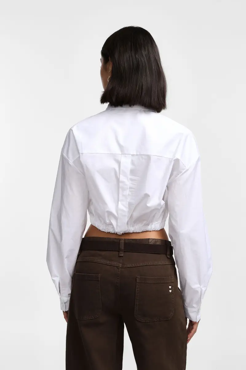 Camicia cropped con colletto classico e maniche lunghe Bianco miniatura 3