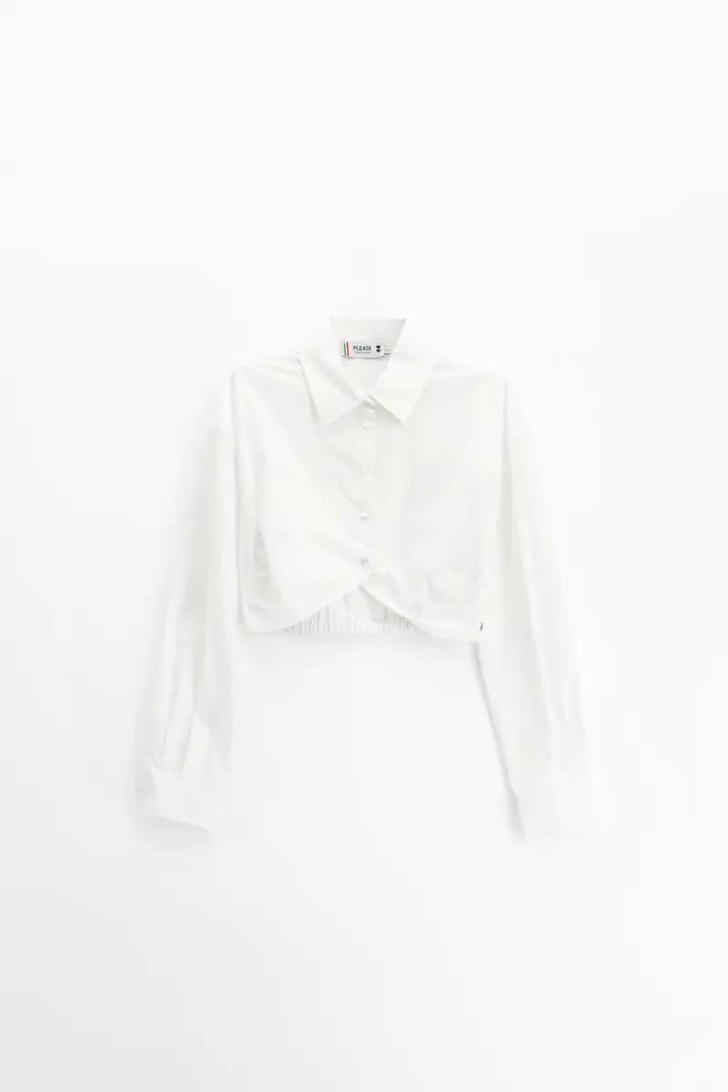 Camicia cropped con colletto classico e maniche lunghe Bianco