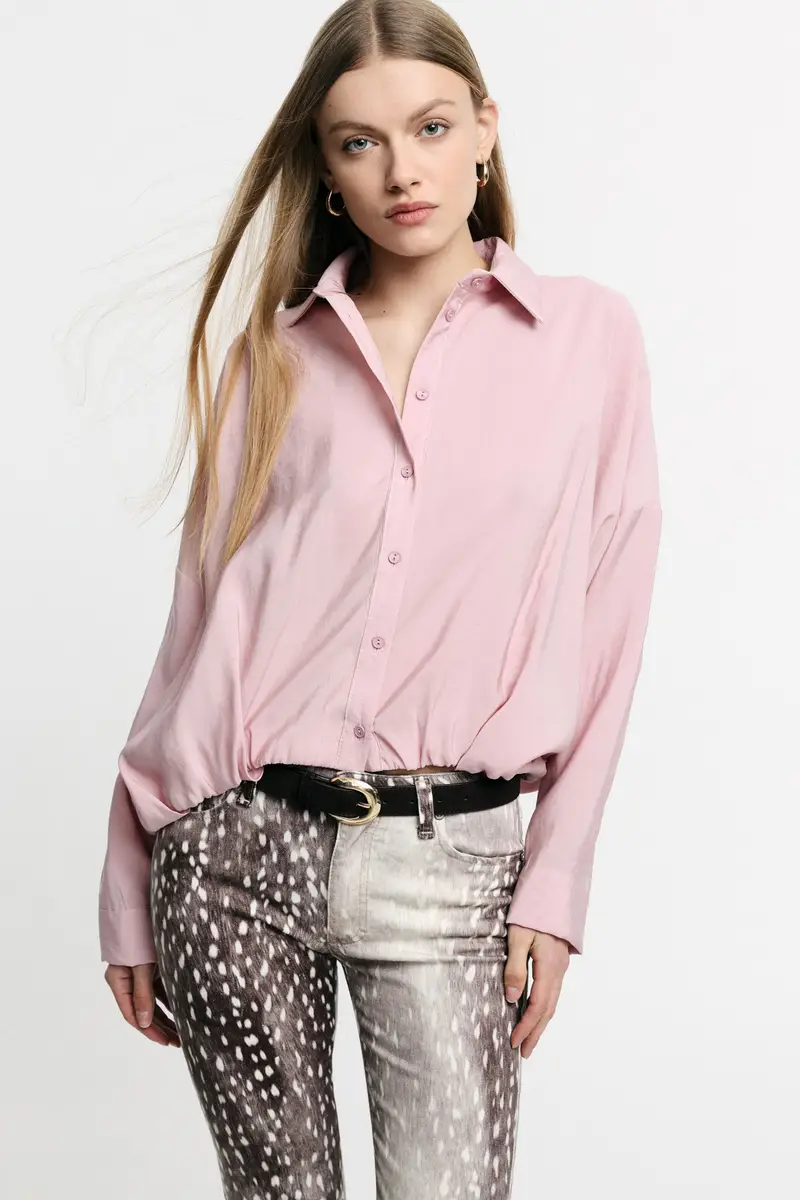 Camicia cropped con elastico e maniche lunghe Cipria miniatura 2