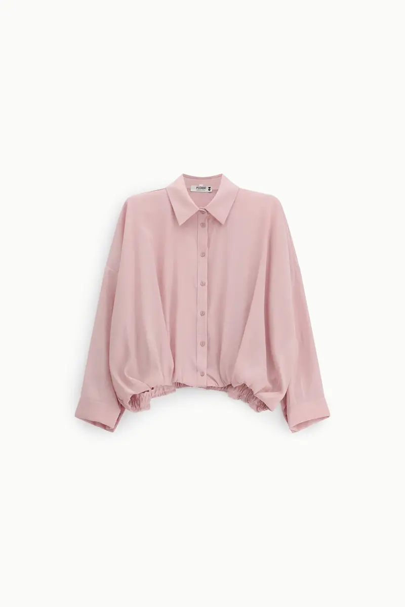 Camicia cropped con elastico e maniche lunghe Cipria