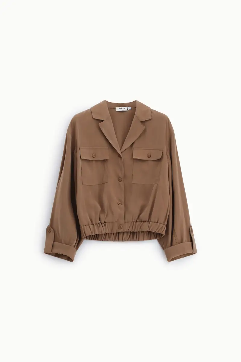 Camicia cropped con tasche frontali e chiusura a bottoni Biscotto