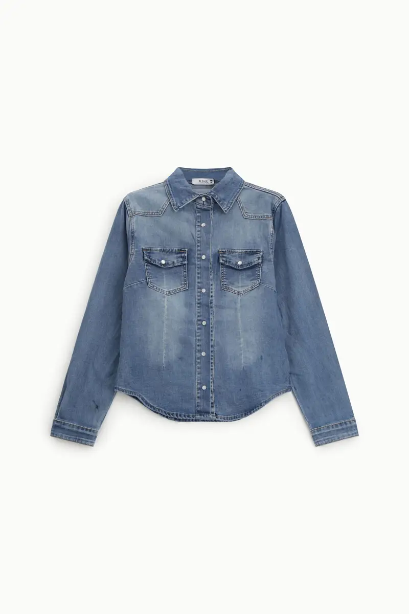 Camicia denim con tasche frontali e polsini abbottonati Blu denim