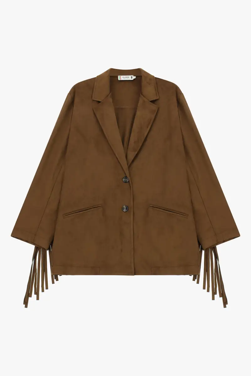 Camicia giacca con frange e chiusura a bottoni Marrone