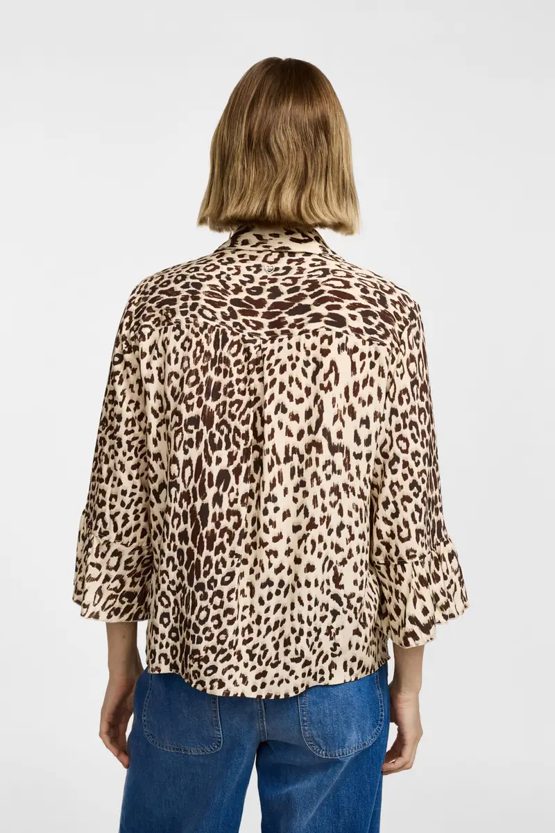 Camicia maniche 3/4 stampa animalier con collo classico Beige miniatura 3