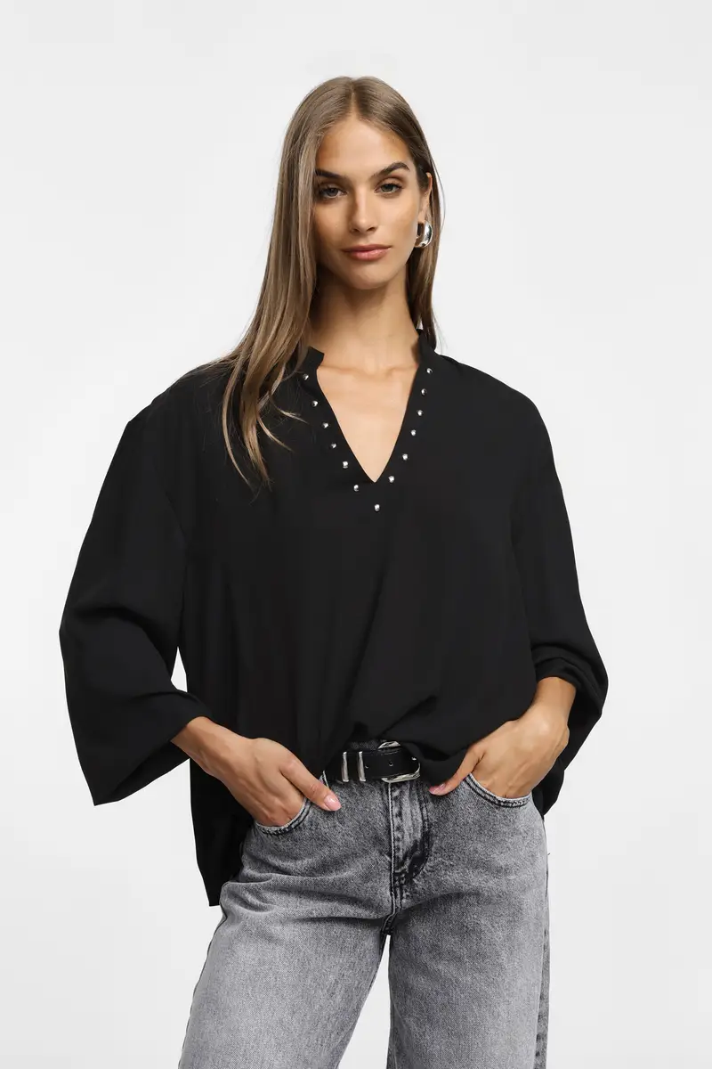 Camicia morbida con maniche lunghe Nero miniatura 2