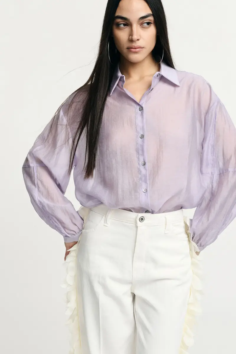 Camicia oversize trasparente con colletto classico Lavanda miniatura 2