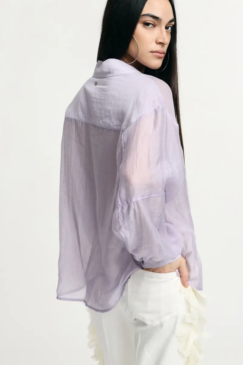 Camicia oversize trasparente con colletto classico Lavanda miniatura 3