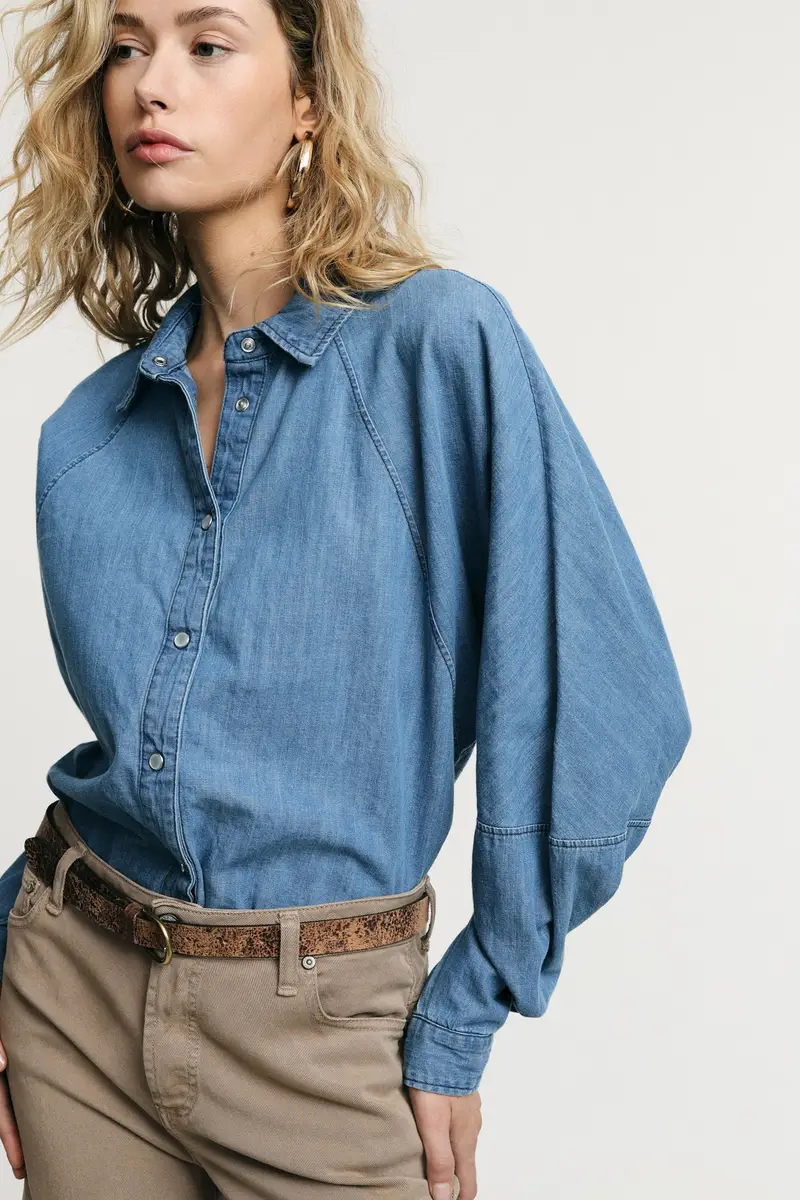 Camicia regular-fit con maniche ampie e bottoni Blu denim miniatura 2