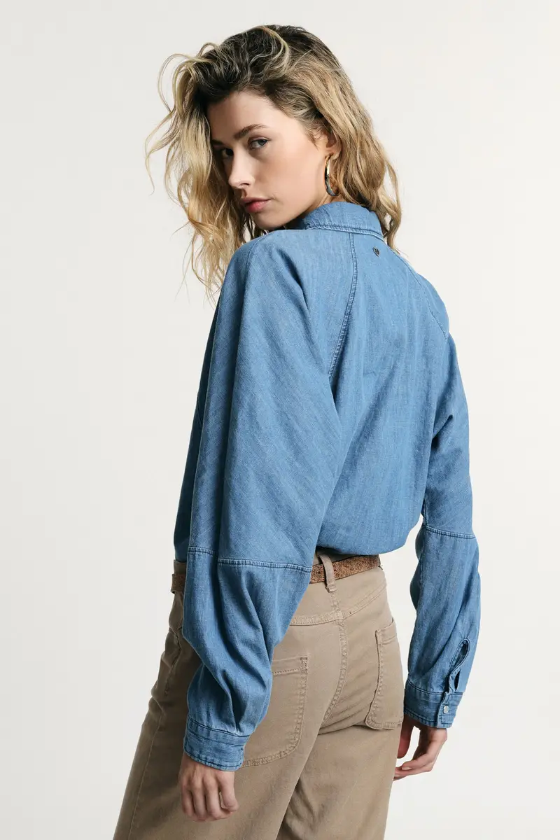 Camicia regular-fit con maniche ampie e bottoni Blu denim miniatura 3