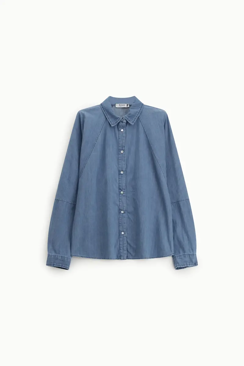 Camicia regular-fit con maniche ampie e bottoni Blu denim