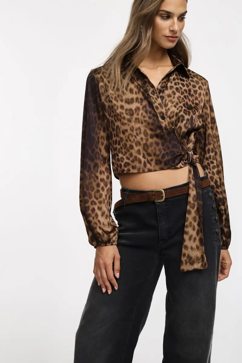 Camicia stampa animalier regolare Cammello miniatura 2