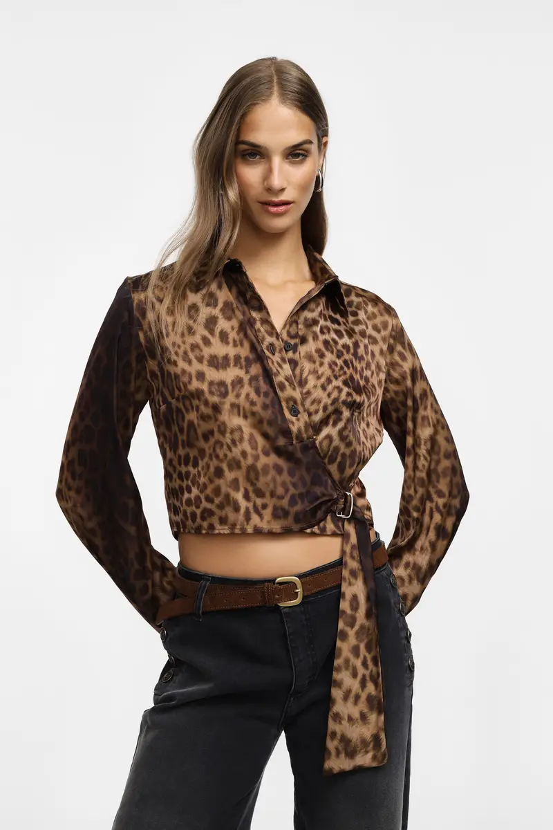 Camicia stampa animalier regolare Cammello miniatura 3