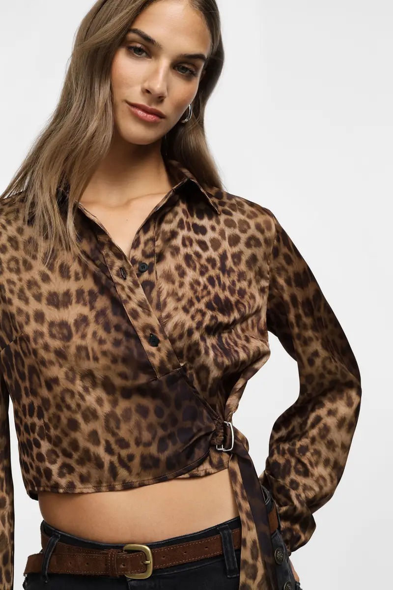 Camicia stampa animalier regolare Cammello miniatura 4