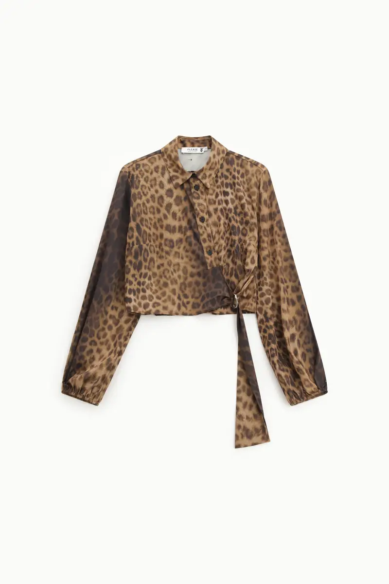 Camicia stampa animalier regolare Cammello