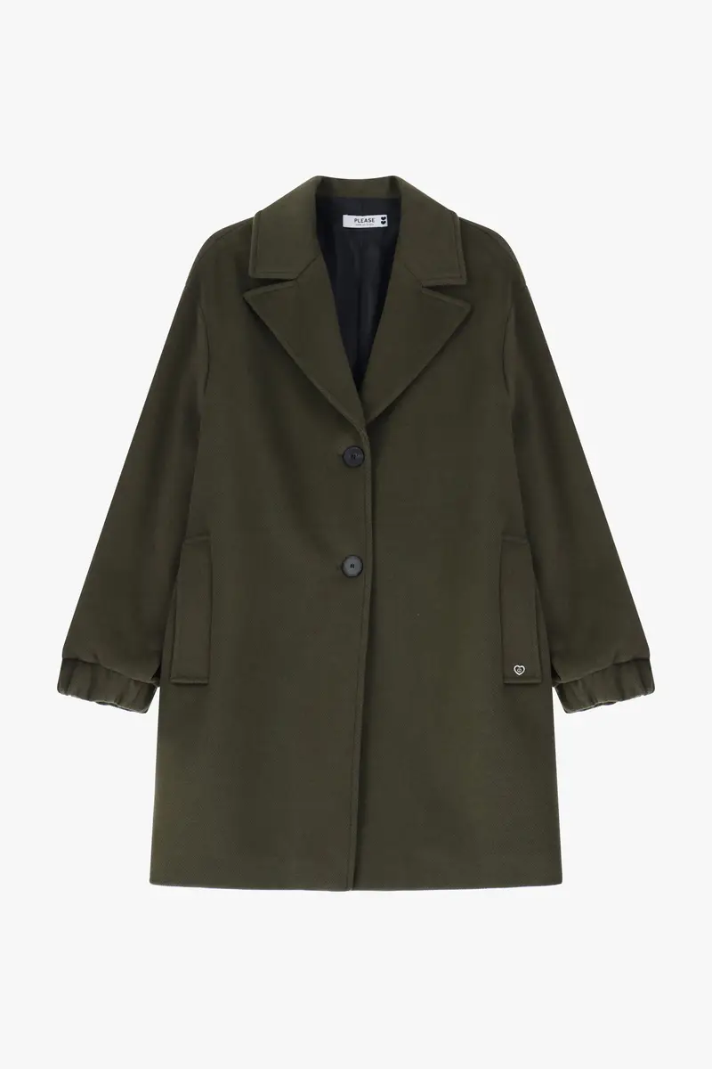 Cappotto a bottoni con tasche e polsini elasticizzati Militare