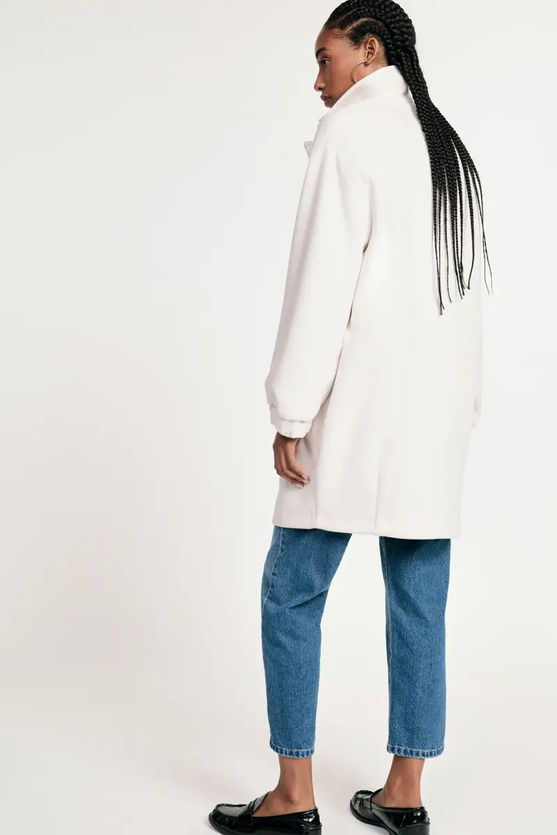 Cappotto a bottoni con tasche e polsini elasticizzati Panna miniatura 3