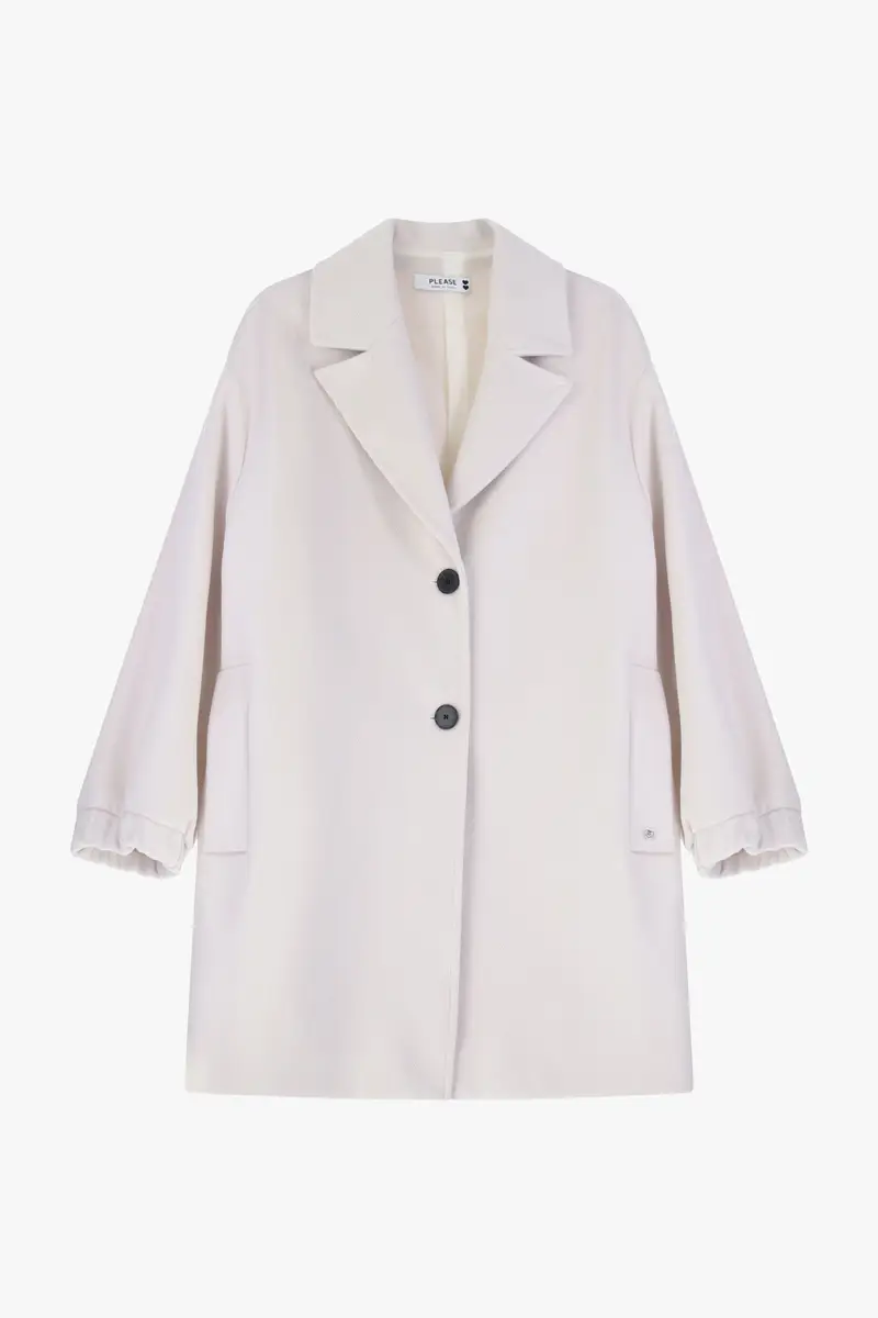 Cappotto a bottoni con tasche e polsini elasticizzati Panna