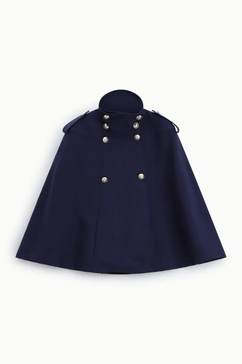 Cappotto a mantella doppio petto con spalline Blu