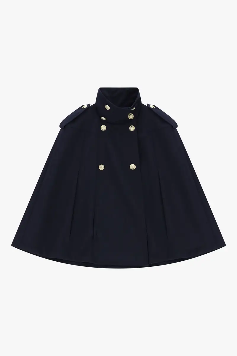 Cappotto a mantella doppio petto con spalline Blu scuro