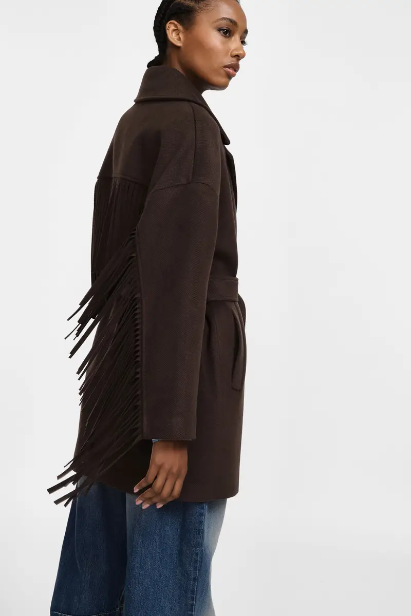 Cappotto con frange e cintura Cioccolato miniatura 4