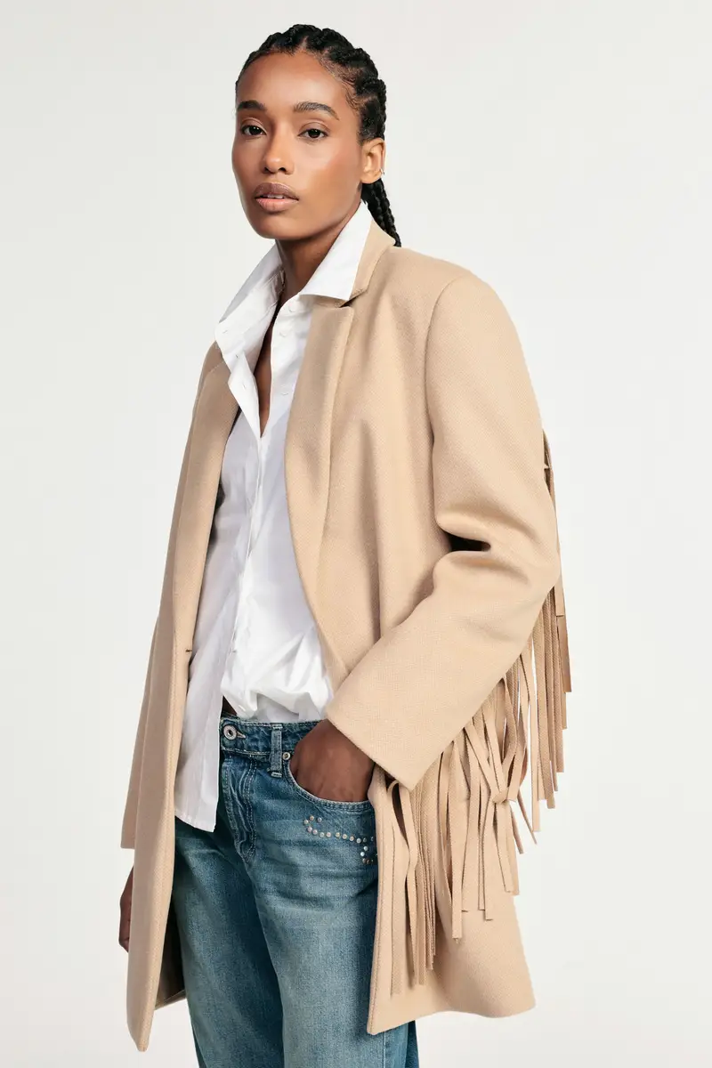 Cappotto con frange maniche e chiusura a bottoni Cammello miniatura 2