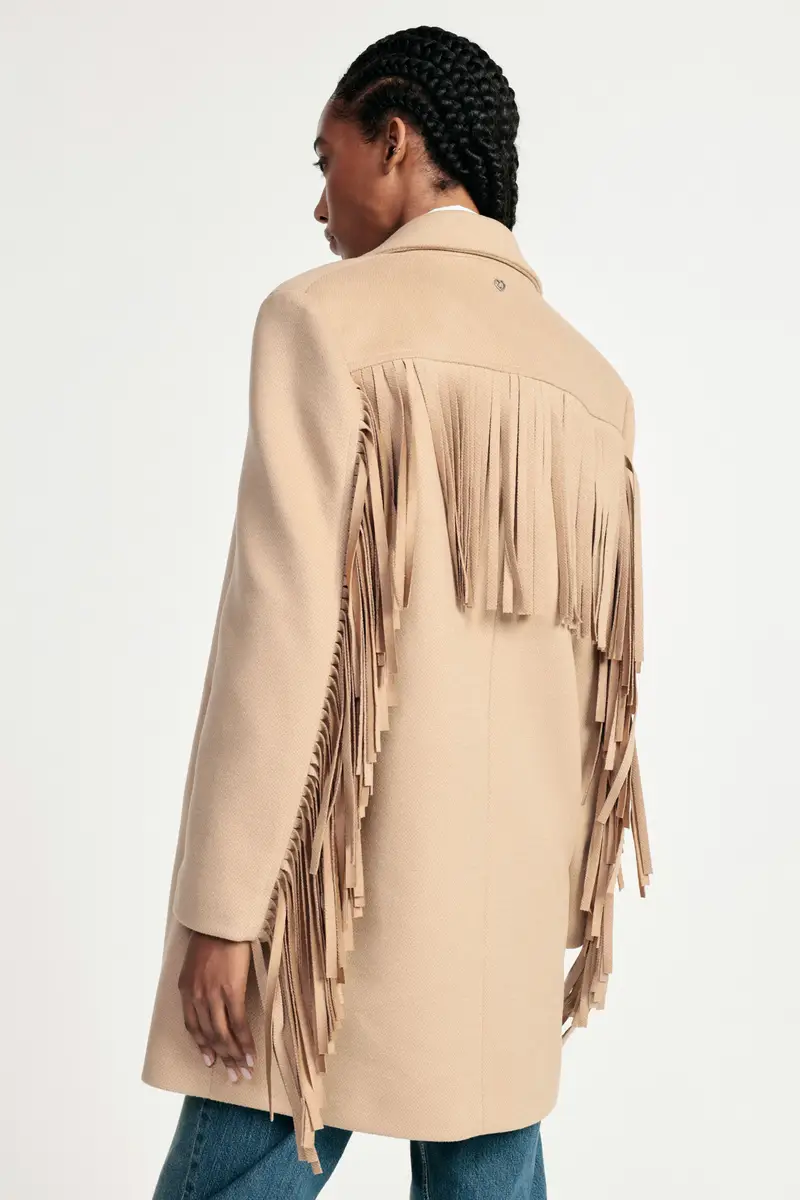 Cappotto con frange maniche e chiusura a bottoni Cammello miniatura 3