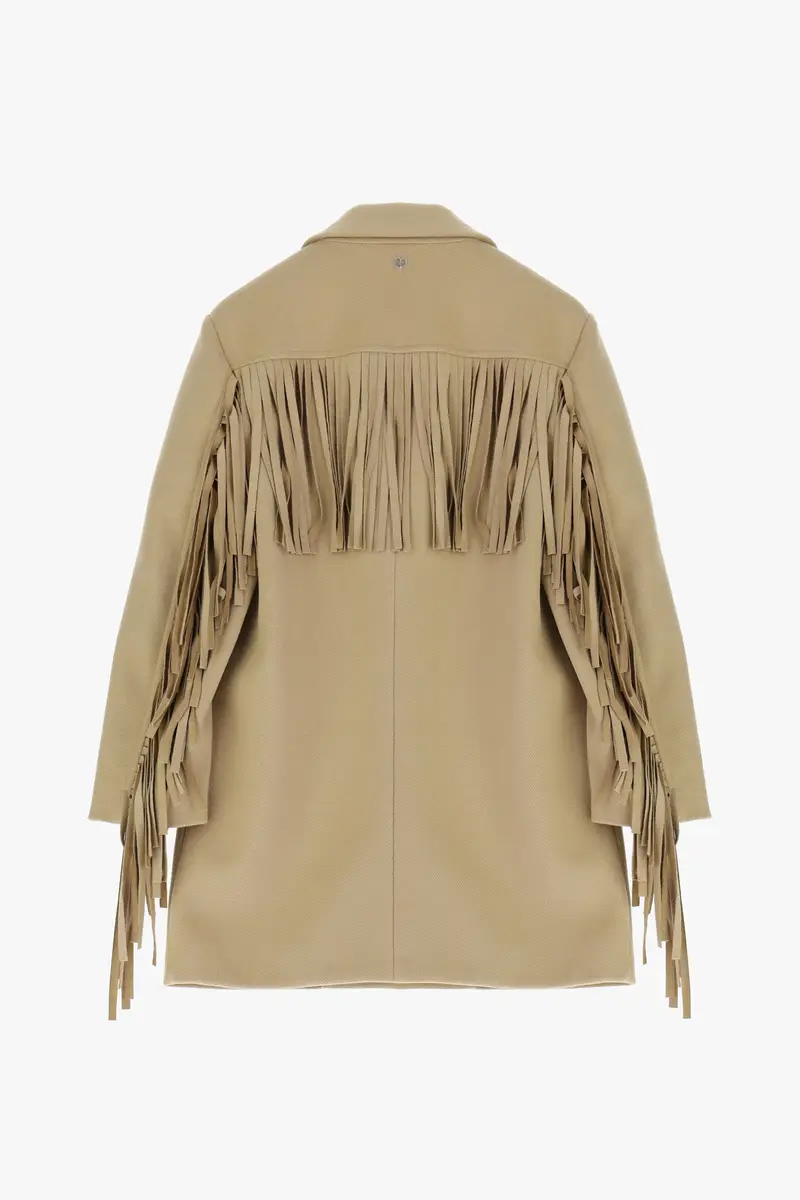 Cappotto con frange maniche e chiusura a bottoni Cammello miniatura 4