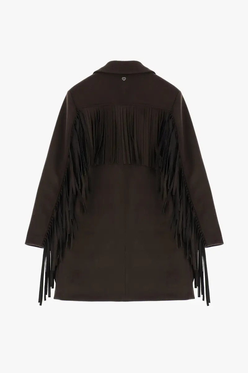 Cappotto con frange maniche e chiusura a bottoni Cioccolato miniatura 2