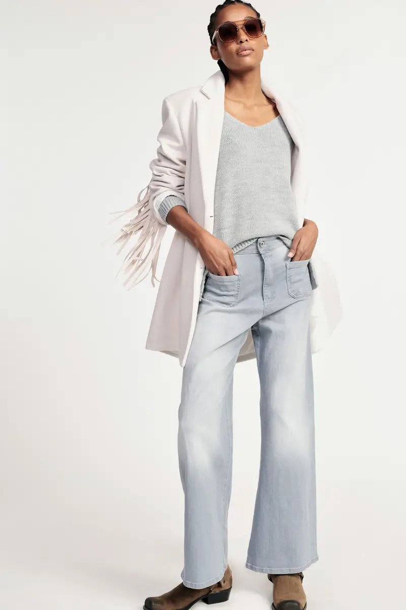 Cappotto con frange maniche e chiusura a bottoni Panna miniatura 2