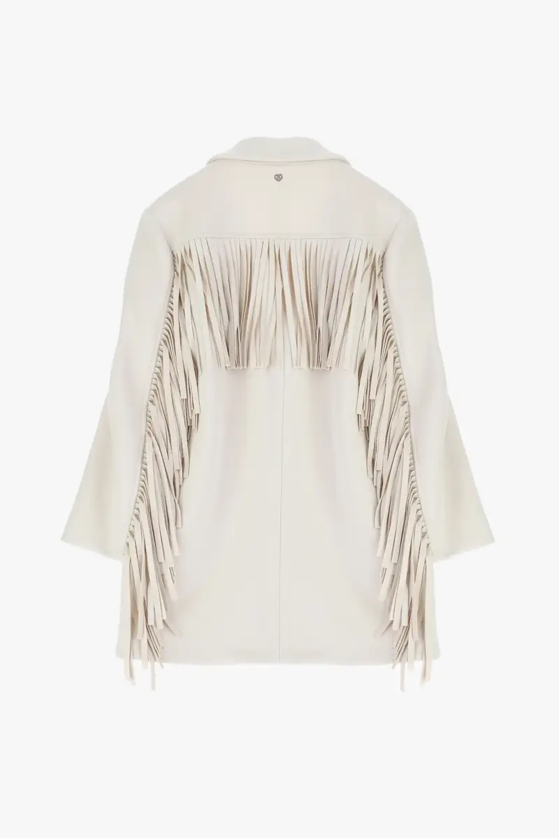 Cappotto con frange maniche e chiusura a bottoni Panna miniatura 4
