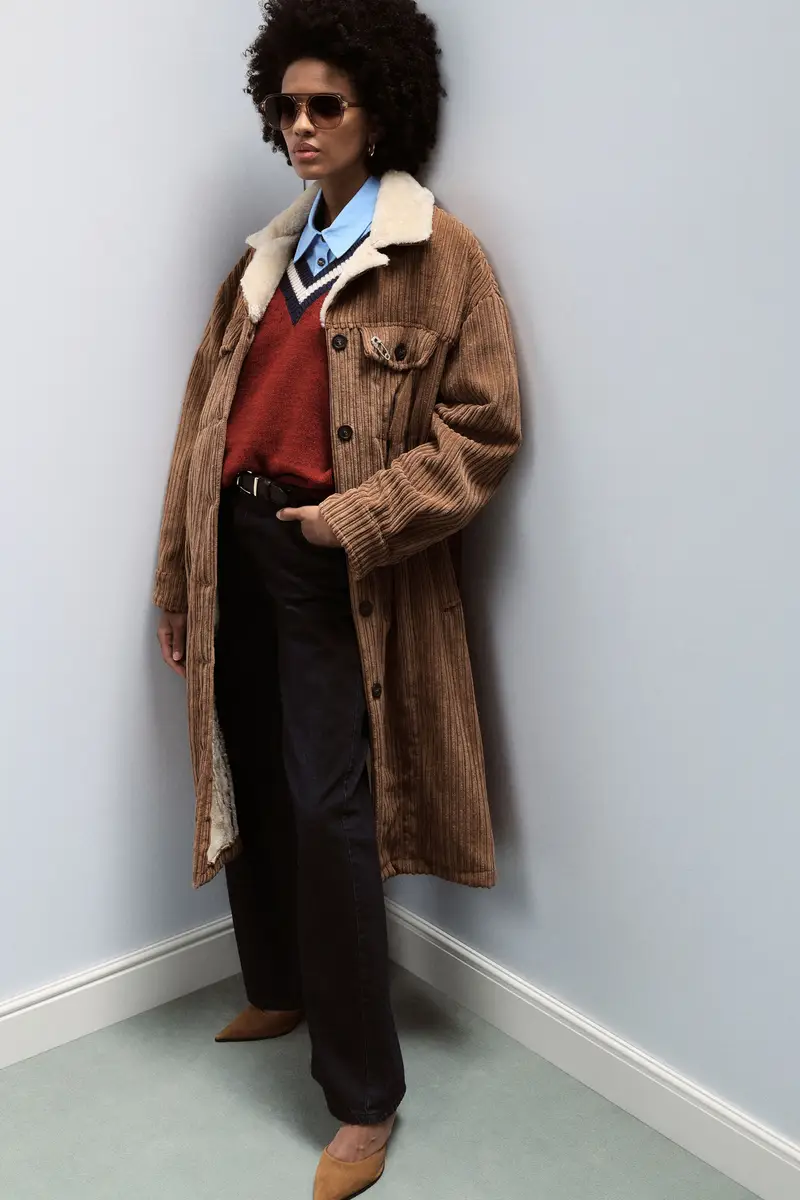 Cappotto in velluto a coste foderato Cognac miniatura 2