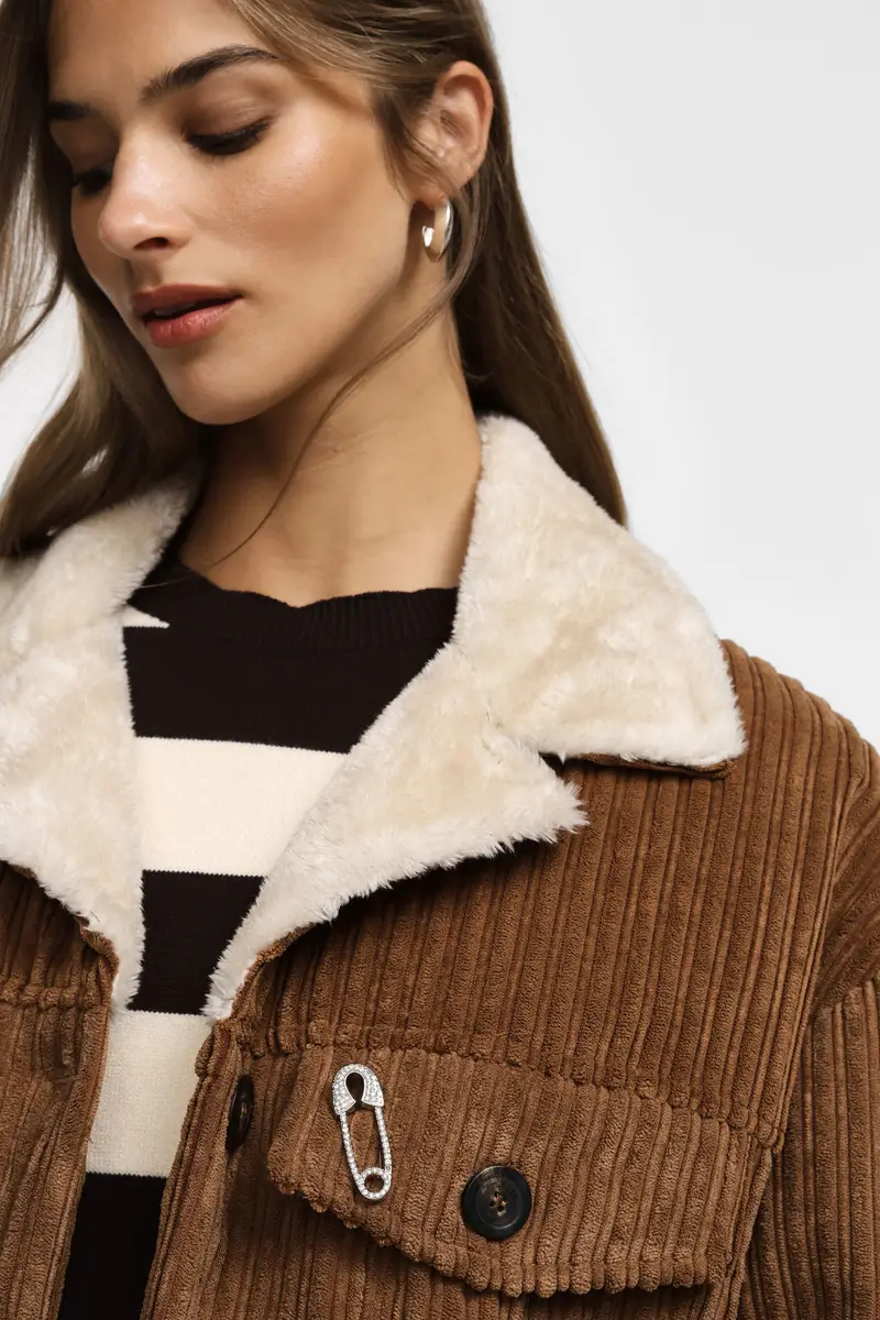 Cappotto in velluto a coste foderato Cognac miniatura 4