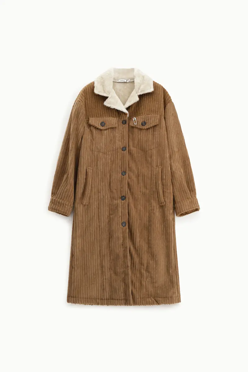 Cappotto in velluto a coste foderato Cognac