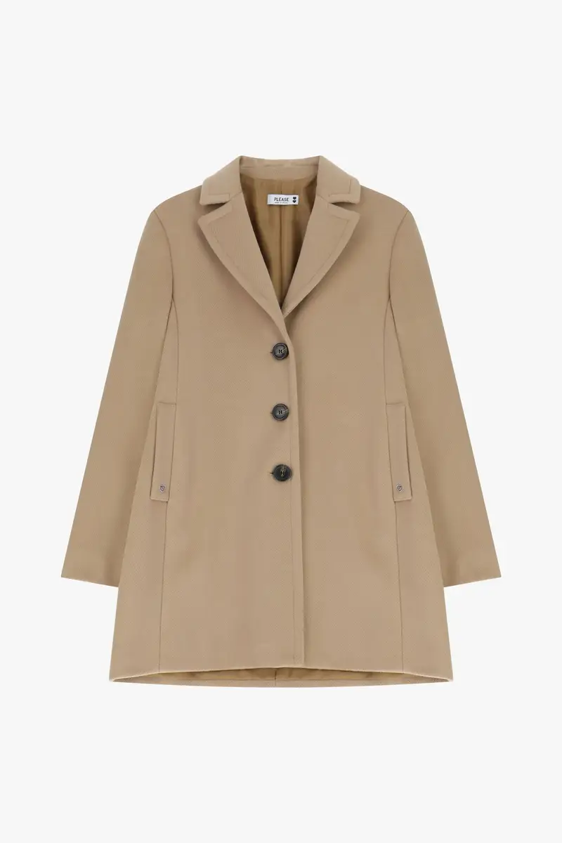 Cappotto lineare con chiusura a bottoni Cammello