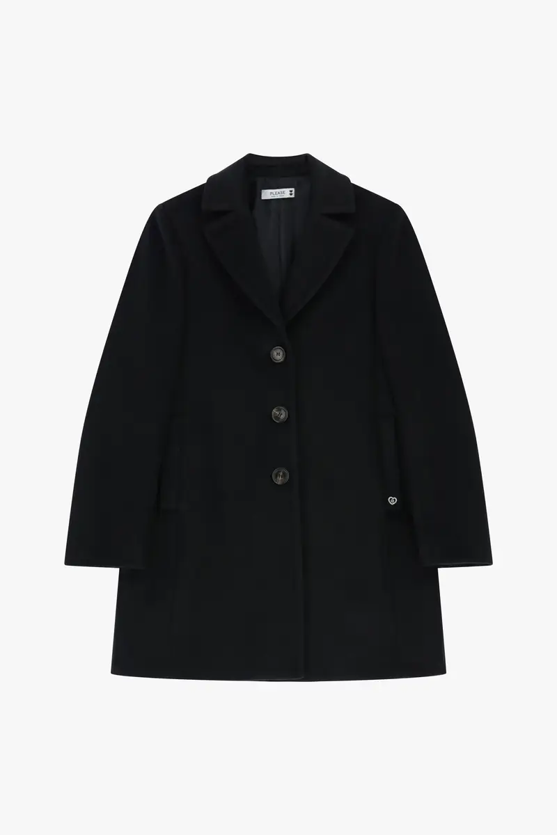 Cappotto lineare con chiusura a bottoni Nero