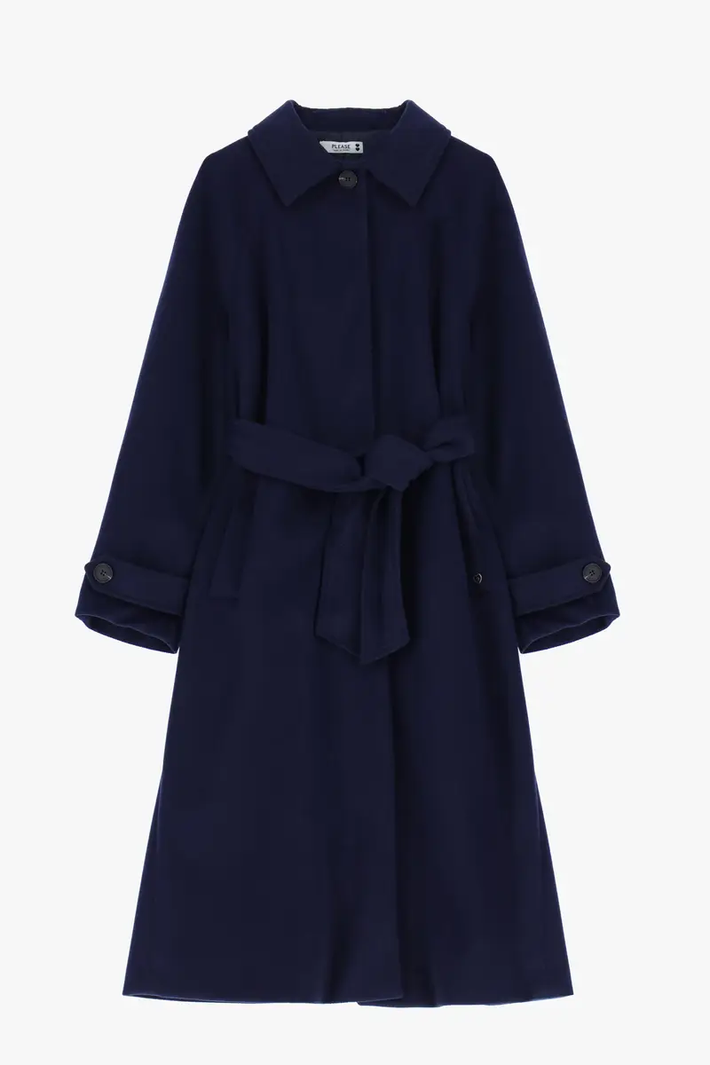 Cappotto lungo con cintura Blu