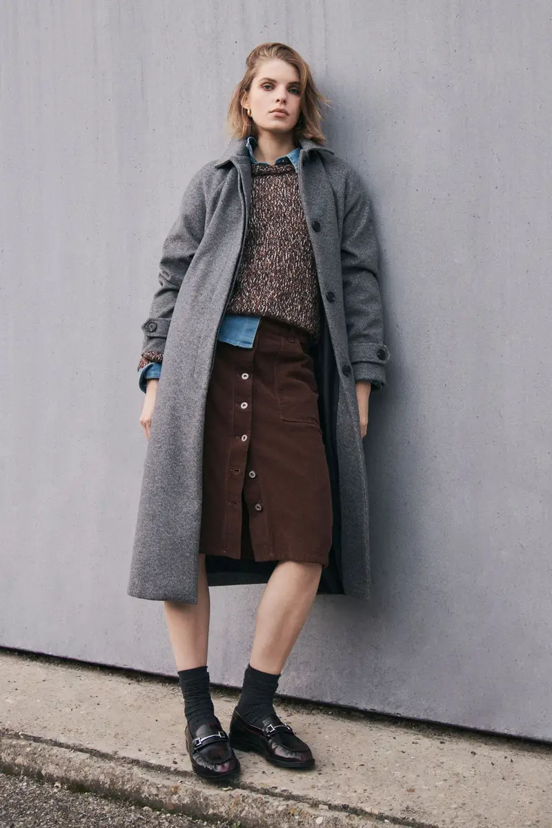 Cappotto lungo con cintura Grigio melange miniatura 2