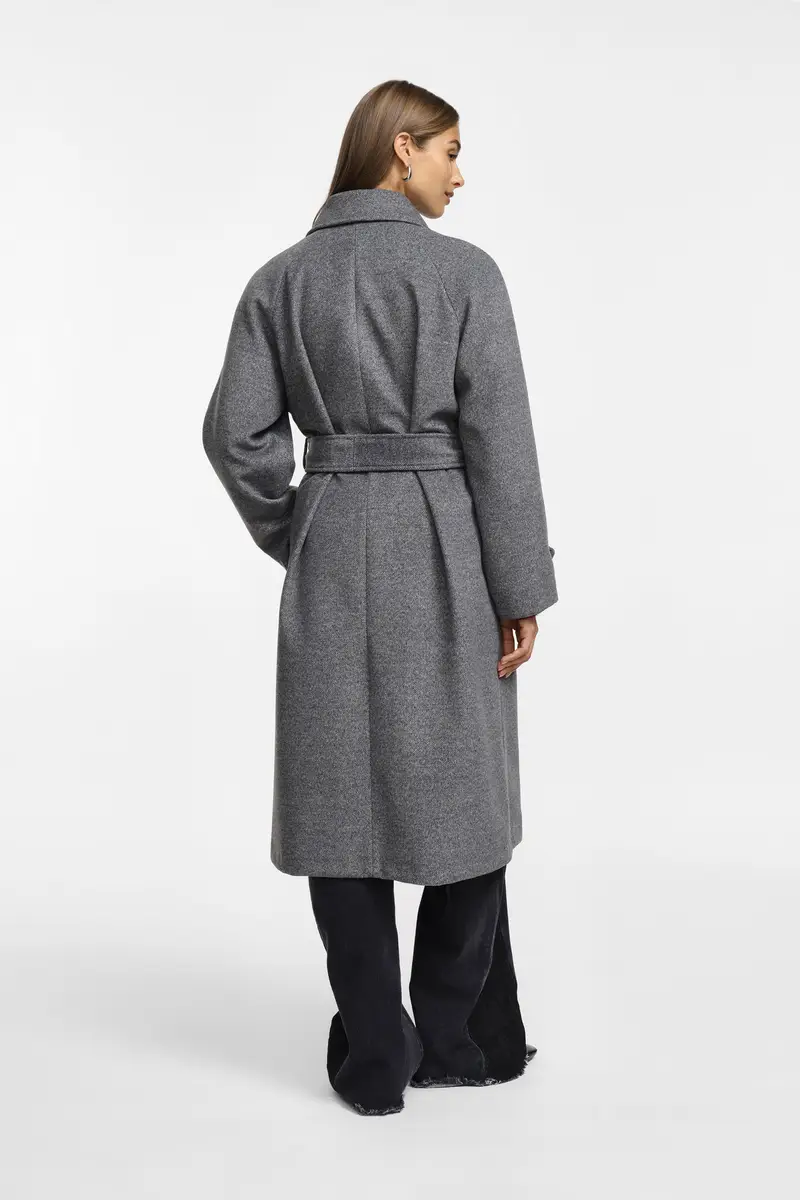 Cappotto lungo con cintura Grigio melange miniatura 4