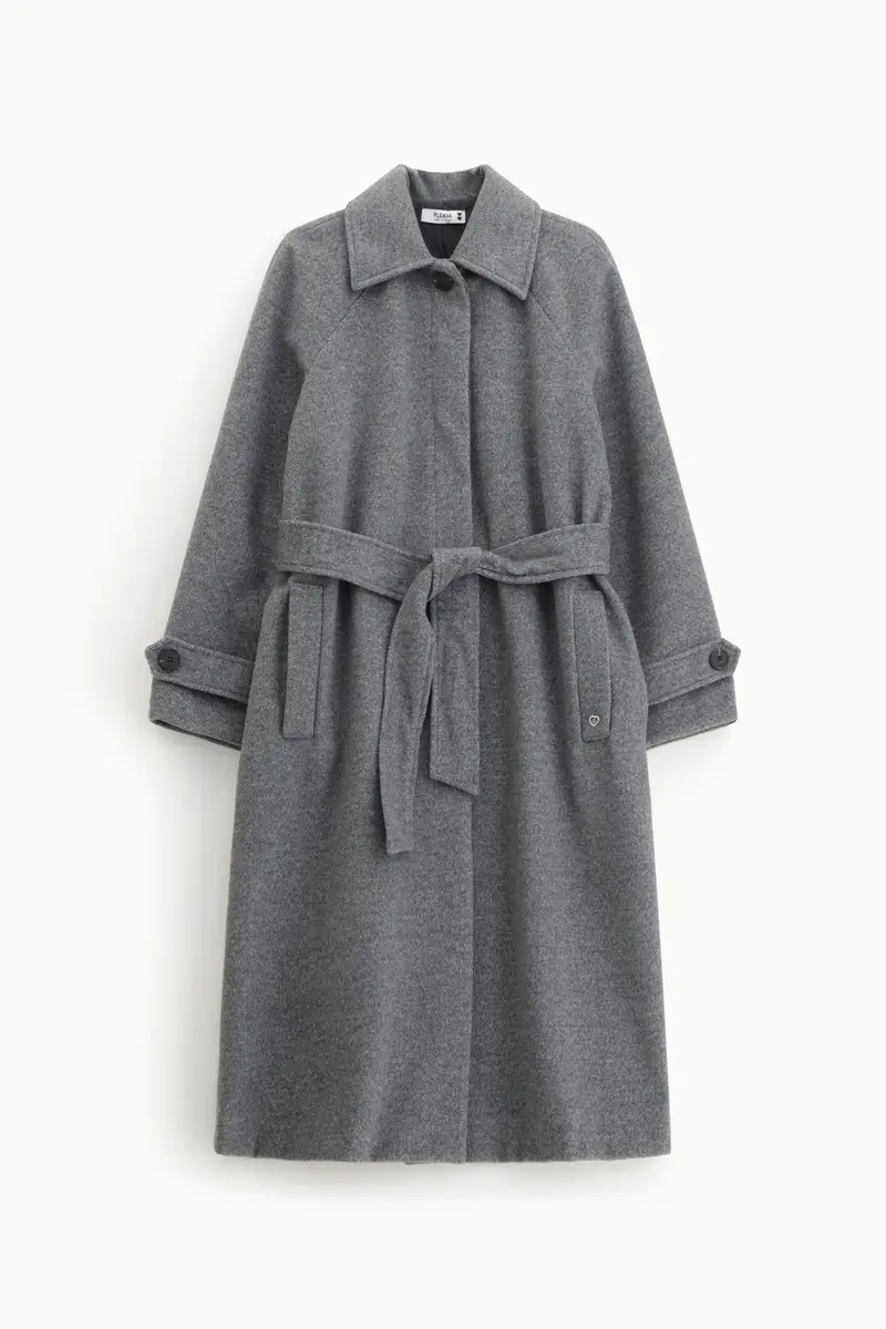 Cappotto lungo con cintura Grigio melange