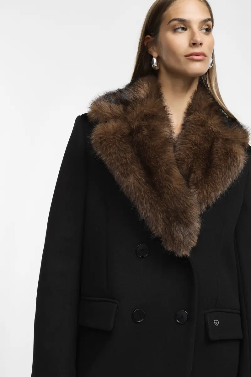 Cappotto lungo con colletto ampio Nero miniatura 3