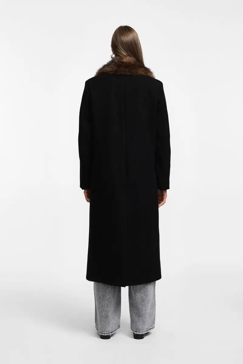 Cappotto lungo con colletto ampio Nero miniatura 4