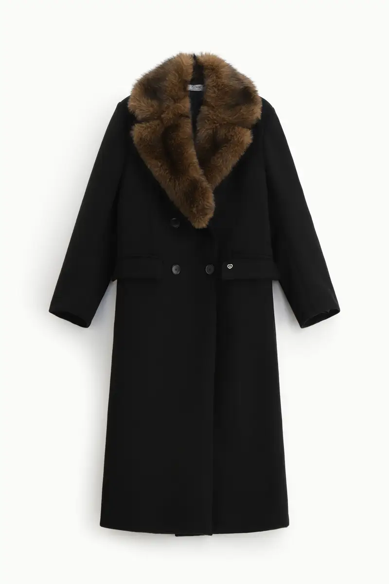 Cappotto lungo con colletto ampio Nero