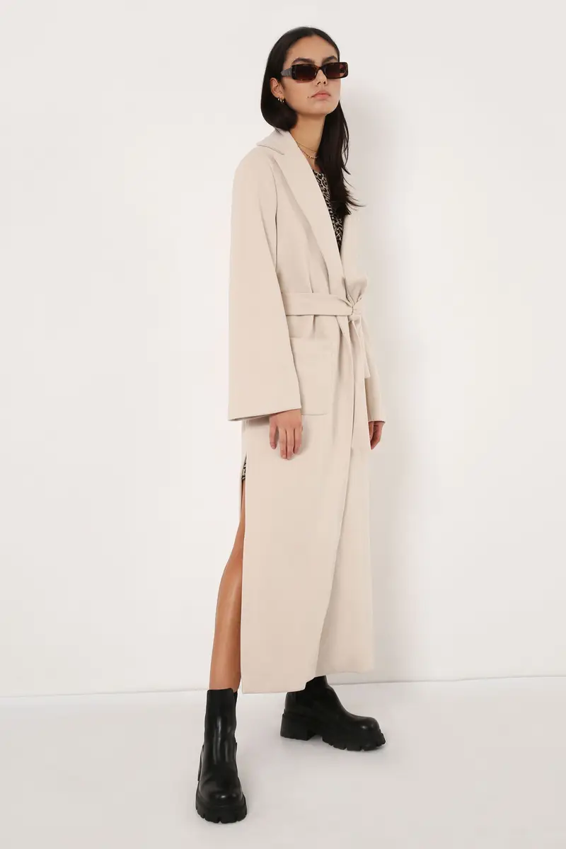 Cappotto lungo con spacchi laterali Beige miniatura 2