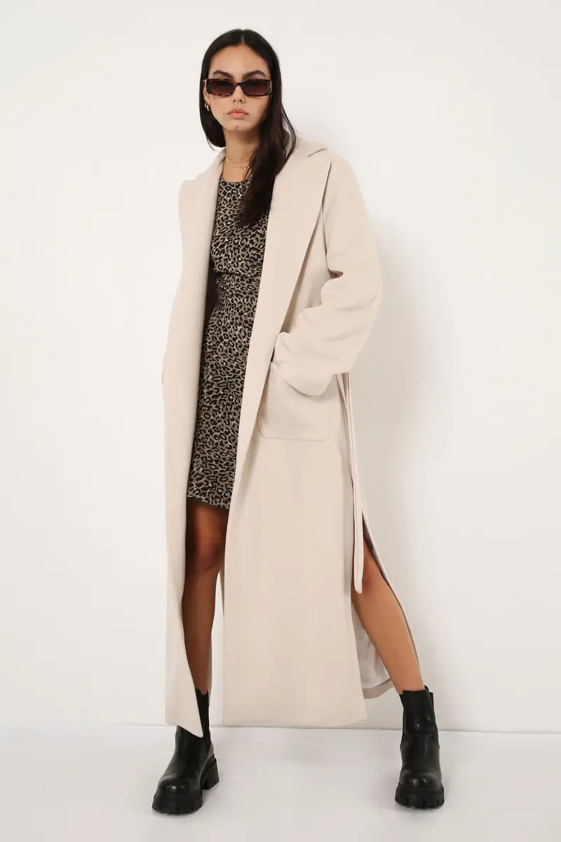Cappotto lungo con spacchi laterali Beige miniatura 3