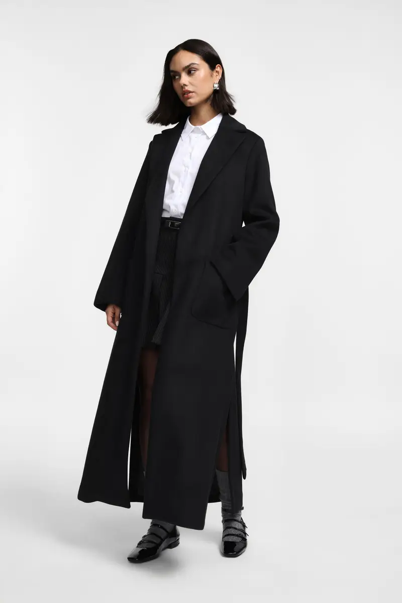 Cappotto lungo con spacchi laterali Nero miniatura 2